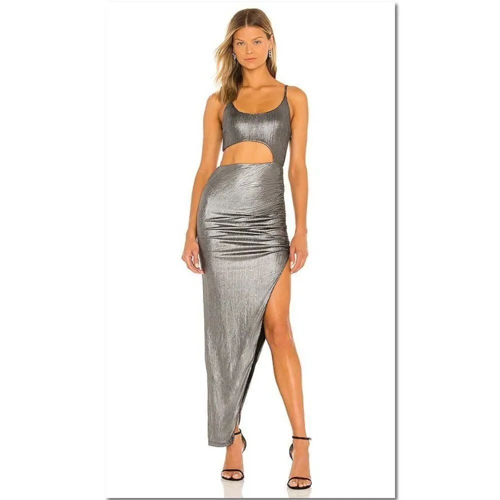 NWT Superdown Miyah Cut-Out Dress in Metallic Silver - Small